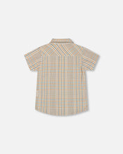 Load image into Gallery viewer, Sand Blue Plaid Short Sleeve Button Up
