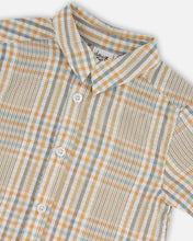 Load image into Gallery viewer, Sand Blue Plaid Short Sleeve Button Up
