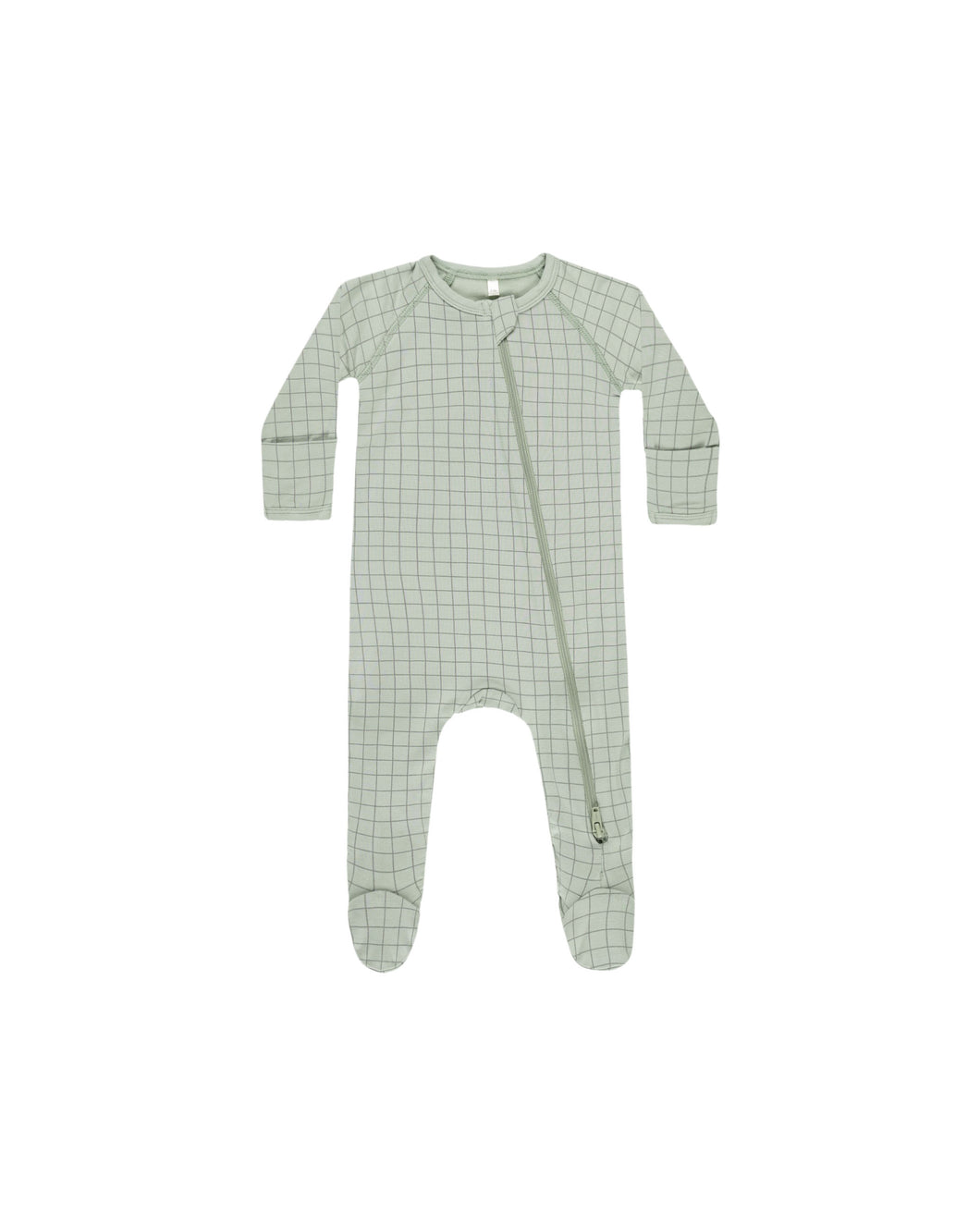 Sage Grid Bamboo Zip Footie