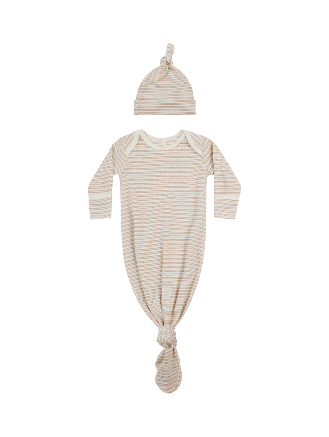 Oat Stripe Knotted Gown + Hat Set
