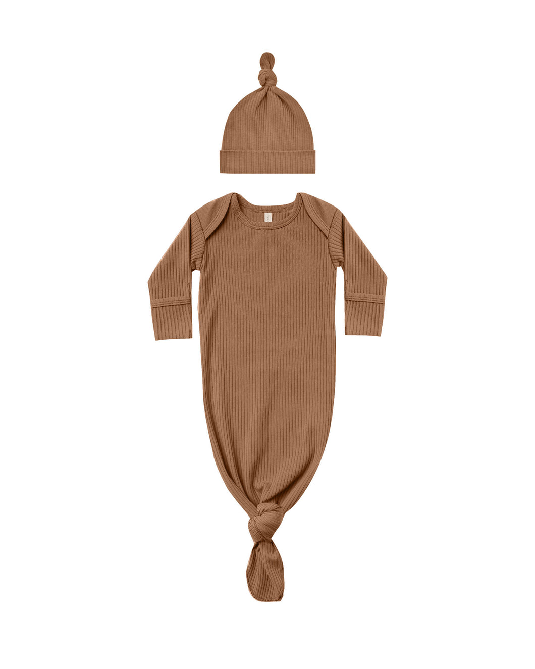 Cinnamon Ribbed Knotted Gown + Hat Set