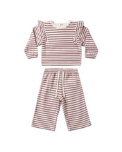 Load image into Gallery viewer, Mulberry Stripe Ruffle Cozy Set
