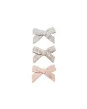 Load image into Gallery viewer, Clip Bow 3pk - Cloud, Blue Gingham, Dusty Rose
