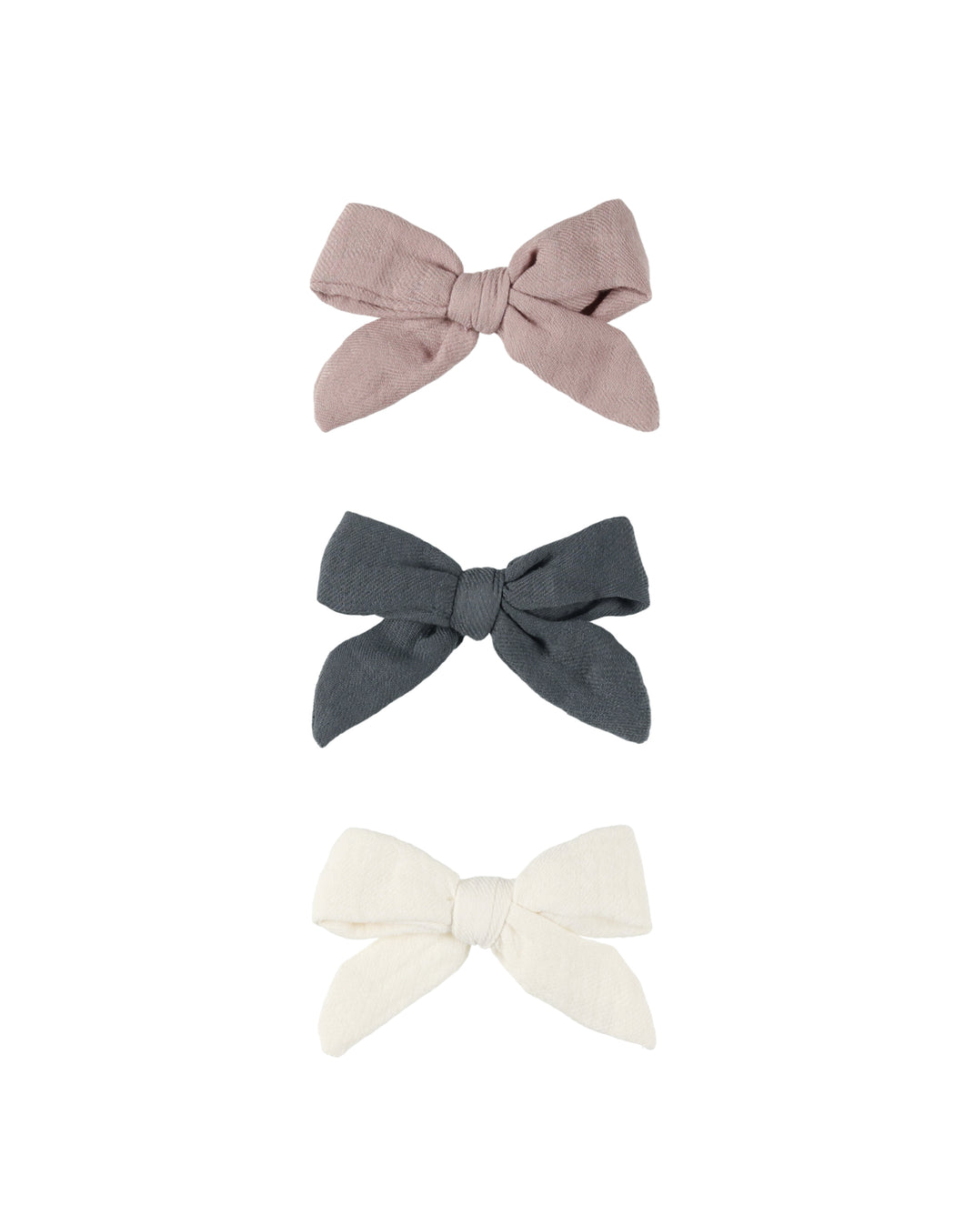 Clip Bow 3pk - Mauve, Indigo, Ivory