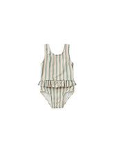 Load image into Gallery viewer, Aqua Stripe Skirted One-Piece Swimsuit
