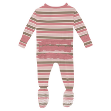 Load image into Gallery viewer, Neapolitan Stripe Ruffle Zip Footie
