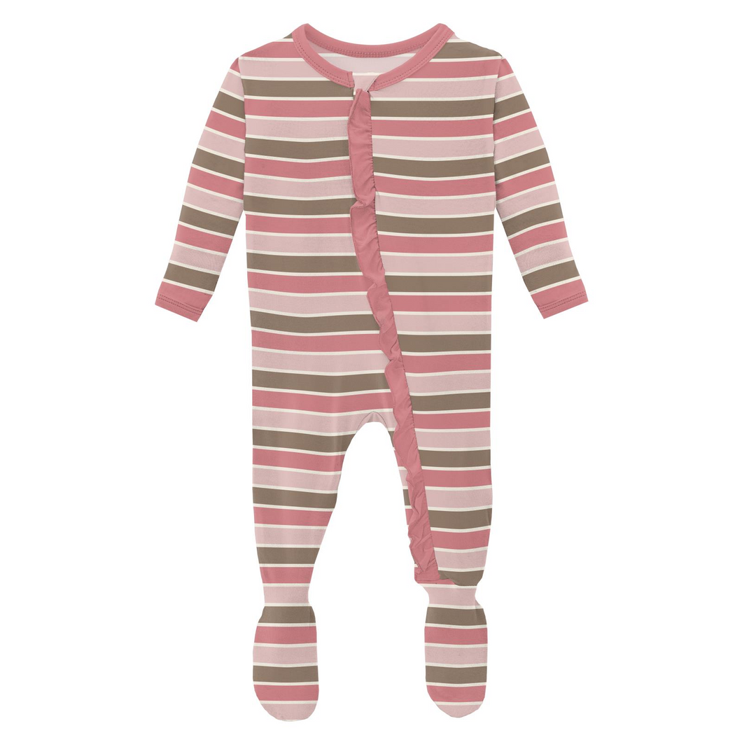 Neapolitan Stripe Ruffle Zip Footie