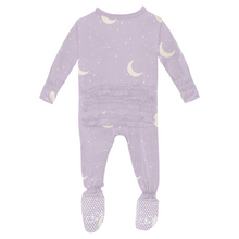 Load image into Gallery viewer, Thistle Starry Sky &amp; Moon Ruffle Zip Footie
