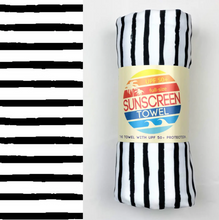 Load image into Gallery viewer, Black Stripes Hooded UPF 50+ Sunscreen Towel
