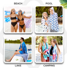 Load image into Gallery viewer, Black Stripes Hooded UPF 50+ Sunscreen Towel
