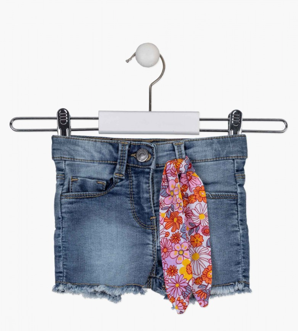 Flower Tie Denim Shorts