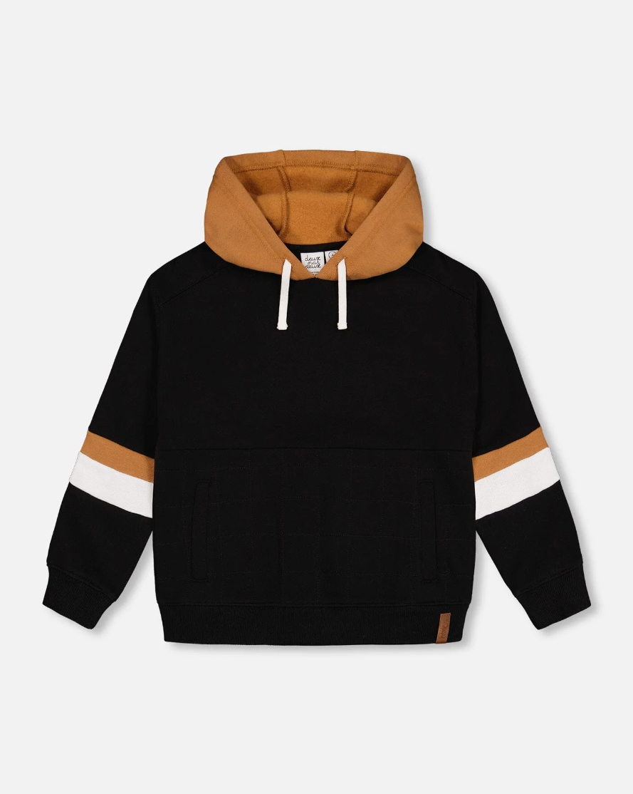 Black Quilted Pocket Hoodie