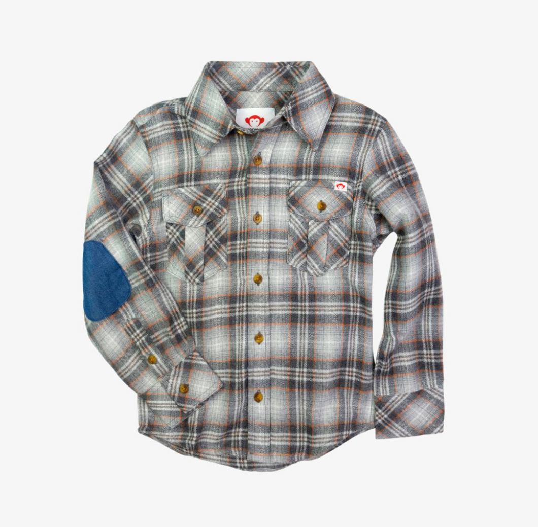 Grey/Orange Plaid Button Up