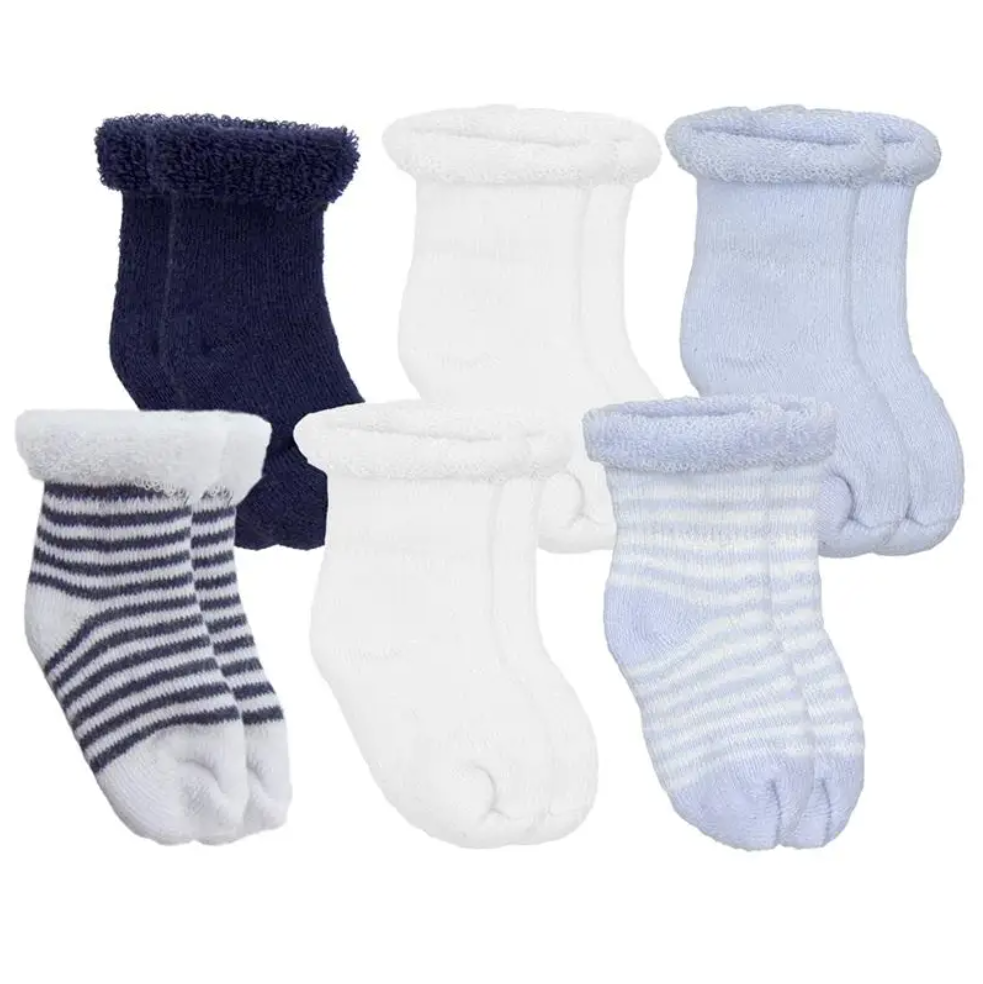 6 Pack Baby Socks - Blue/Navy/White