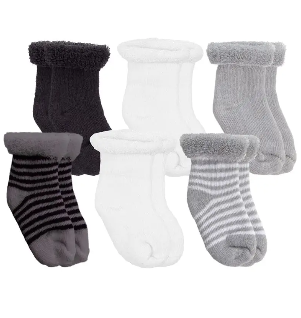 6 Pack Baby Socks - White/Grey/Black
