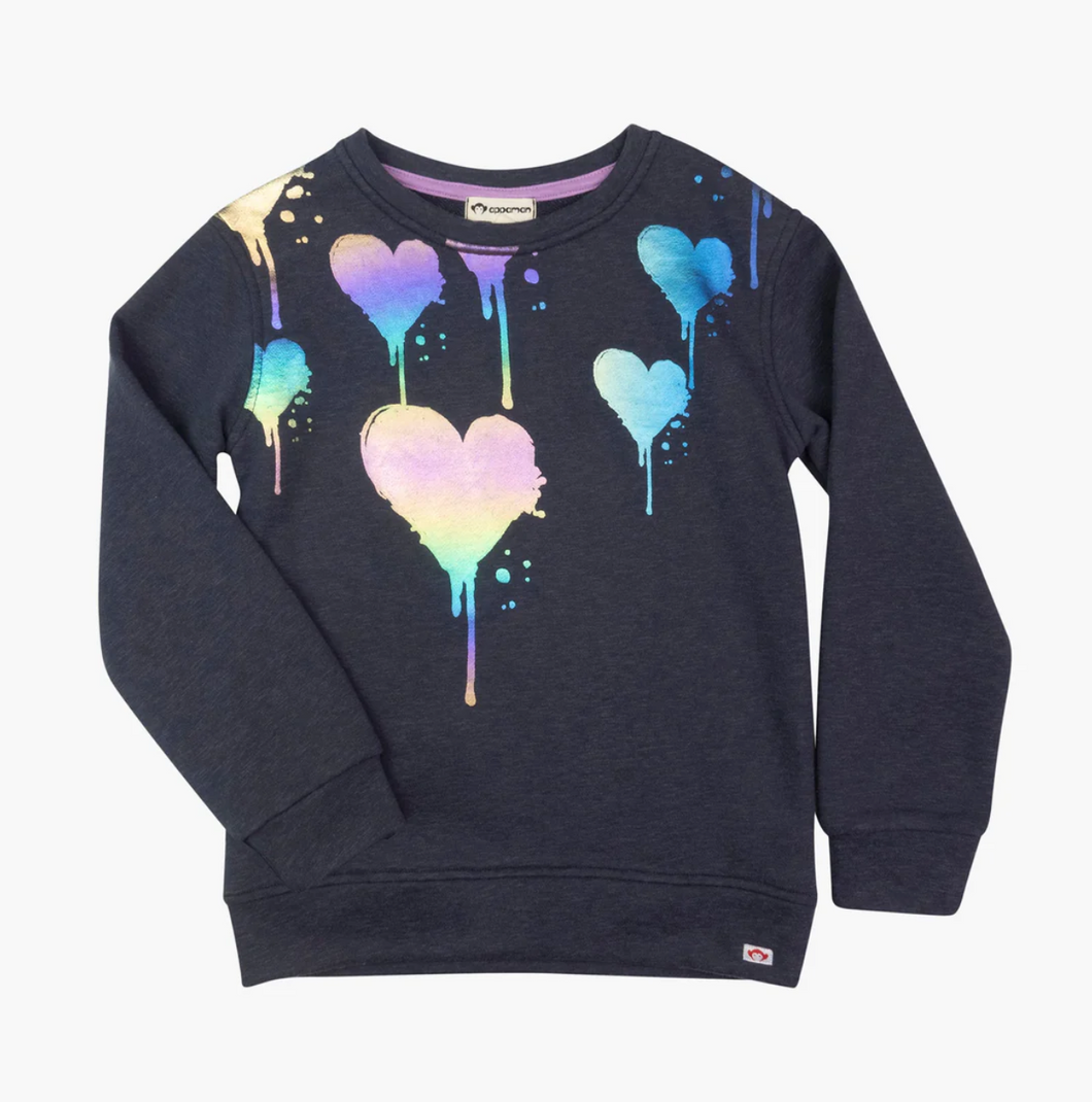 Brushed Navy Dripping Hearts Crewneck