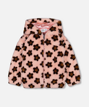 Load image into Gallery viewer, Brown Daisy Pink Faux Fur Jacket
