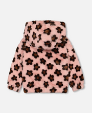 Load image into Gallery viewer, Brown Daisy Pink Faux Fur Jacket
