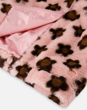 Load image into Gallery viewer, Brown Daisy Pink Faux Fur Jacket
