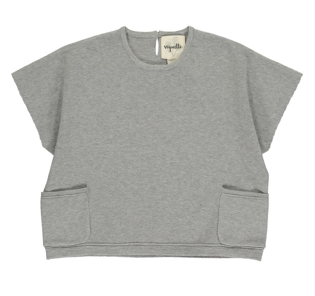 Grey Short Sleeve Knit Sweater Top