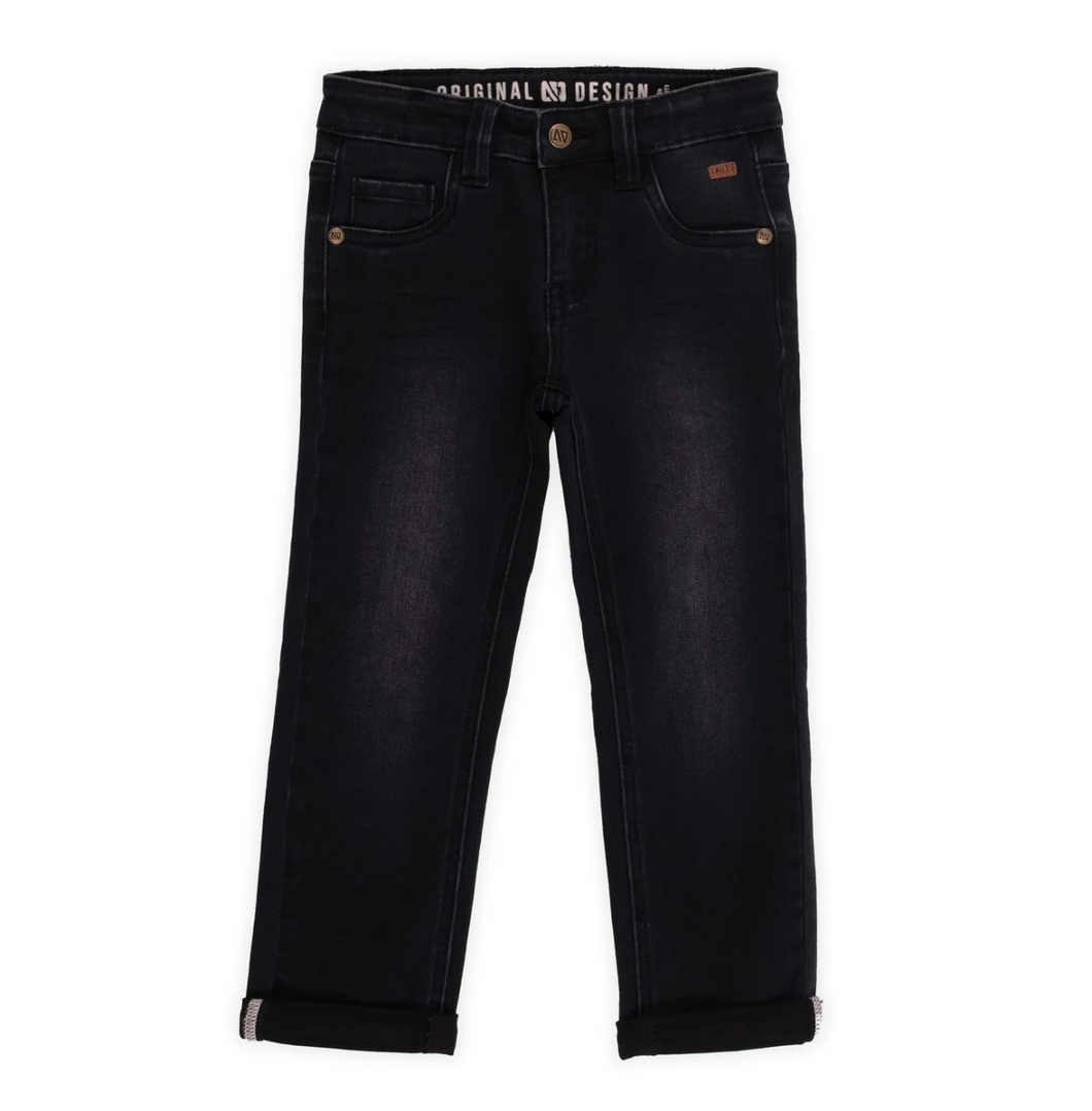 Rolled Cuff Black Denim Pant