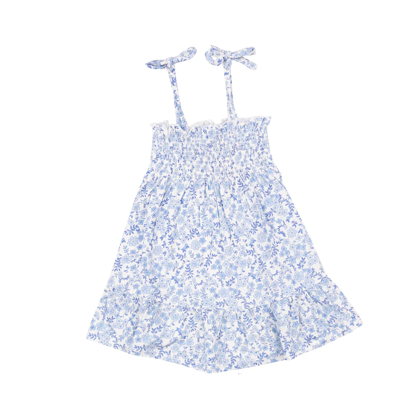 Blue Calico Floral Tie Strap Dress