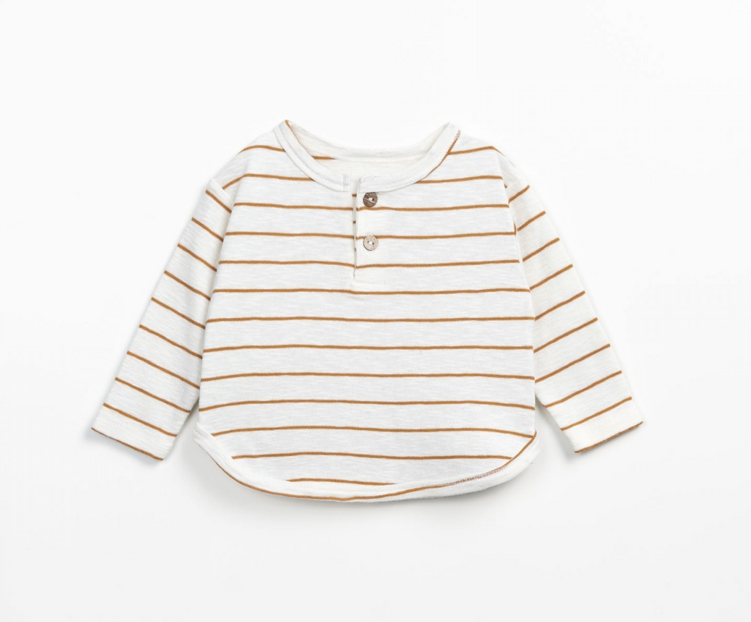 Camel Stripe Long Sleeve Button Top