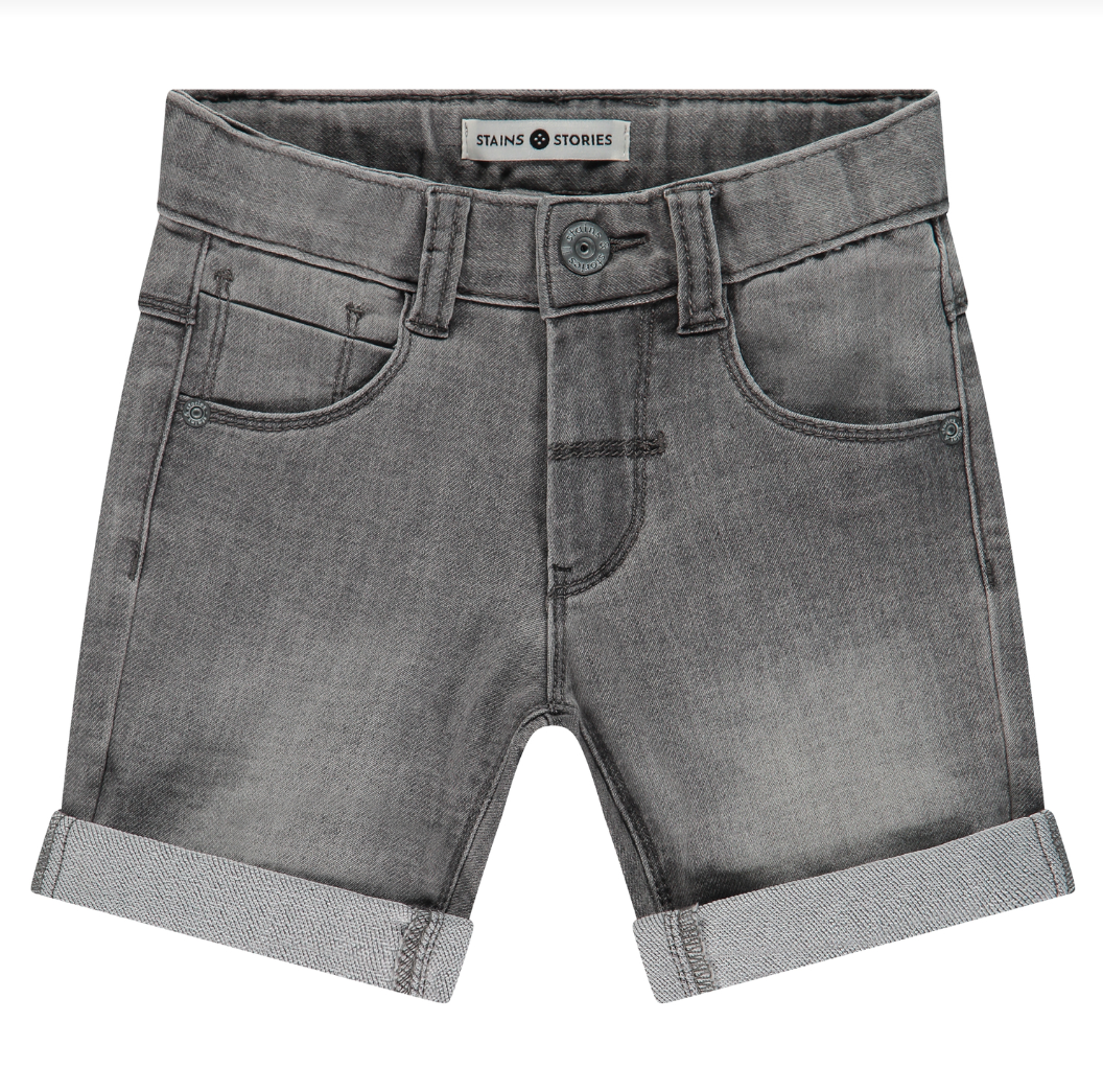 Medium Grey Stretch Denim Shorts