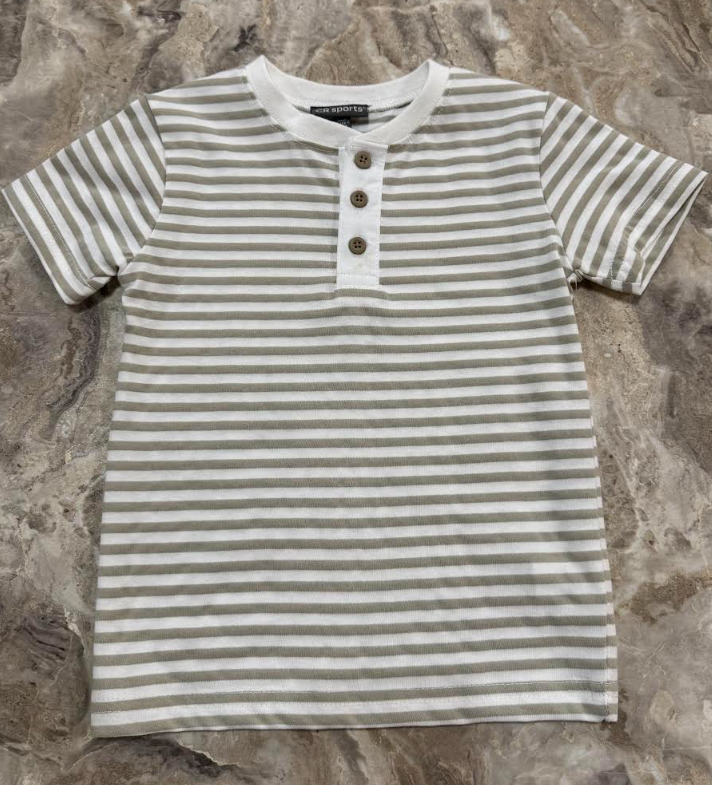Grey Stripe Henley Tee