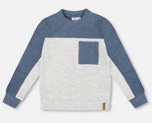 Load image into Gallery viewer, Grey/Blue Color Block Brushed Jersey Top
