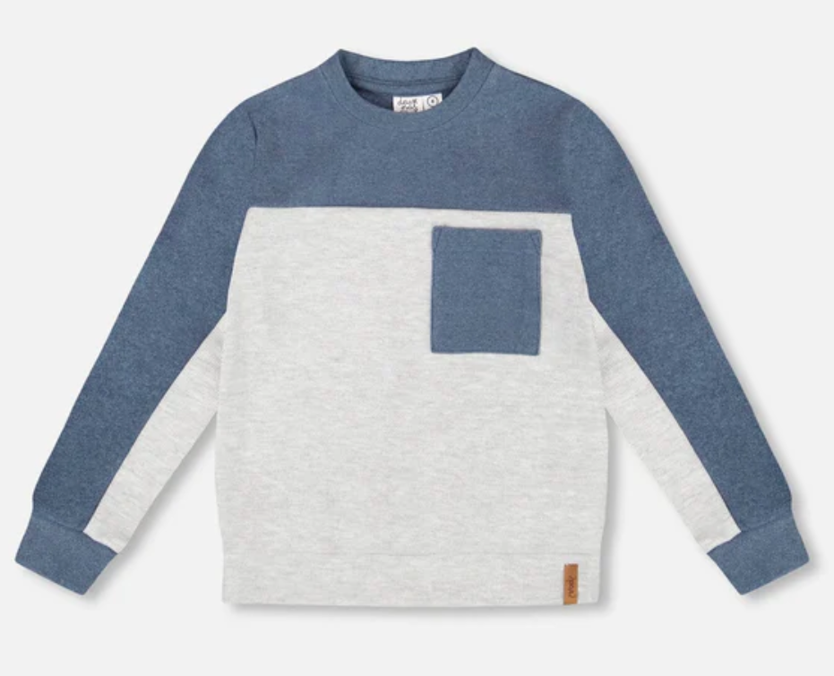Grey/Blue Color Block Brushed Jersey Top
