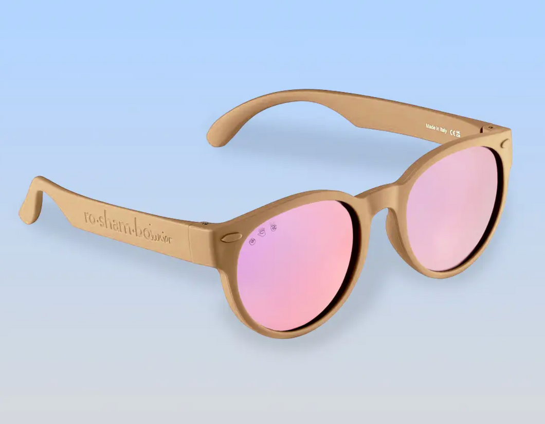 Latte Brown Round Sunglasses Mirrored Rose Gold