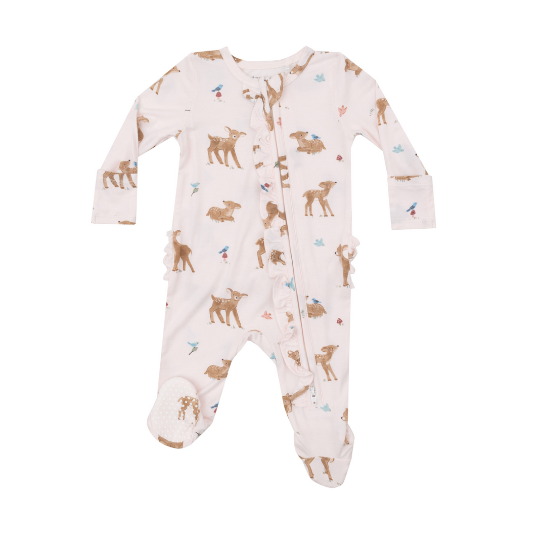 Soft Deer Ruffle Two-Way Zip Footie