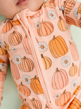 Load image into Gallery viewer, Pretty In Pink Pumpkins Zip Flip Footie
