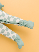 Load image into Gallery viewer, Seafoam Checkered Zip Flip Footie
