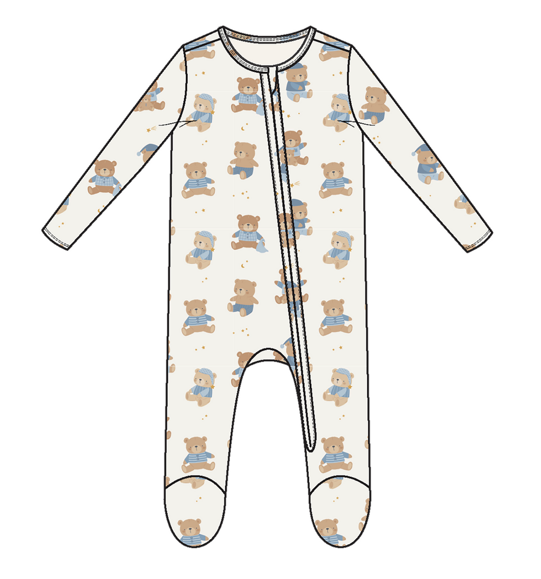 Teddy Bears Blue Two-Way Zip Footie