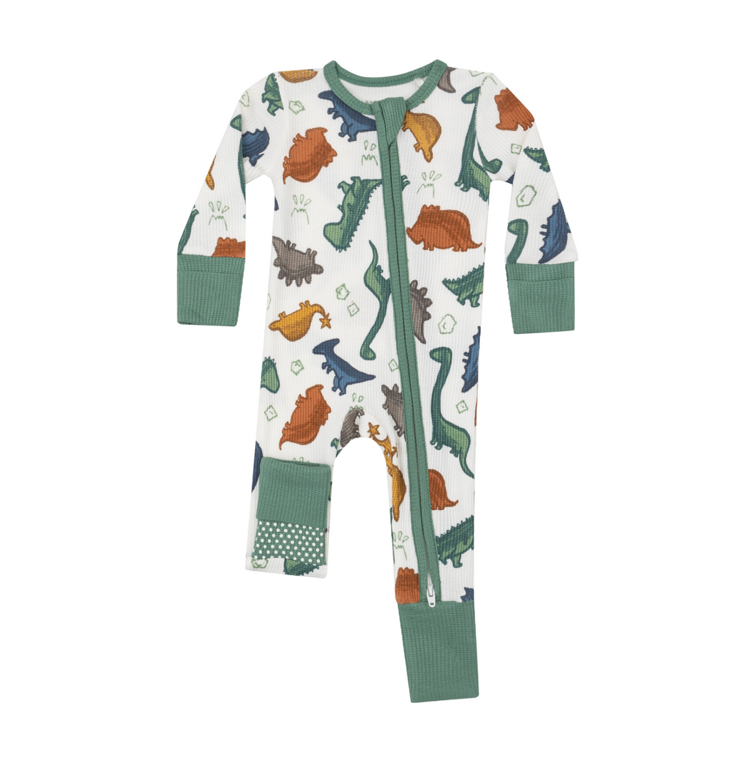 Dino Rocks Waffle 2-Way Zipper Romper