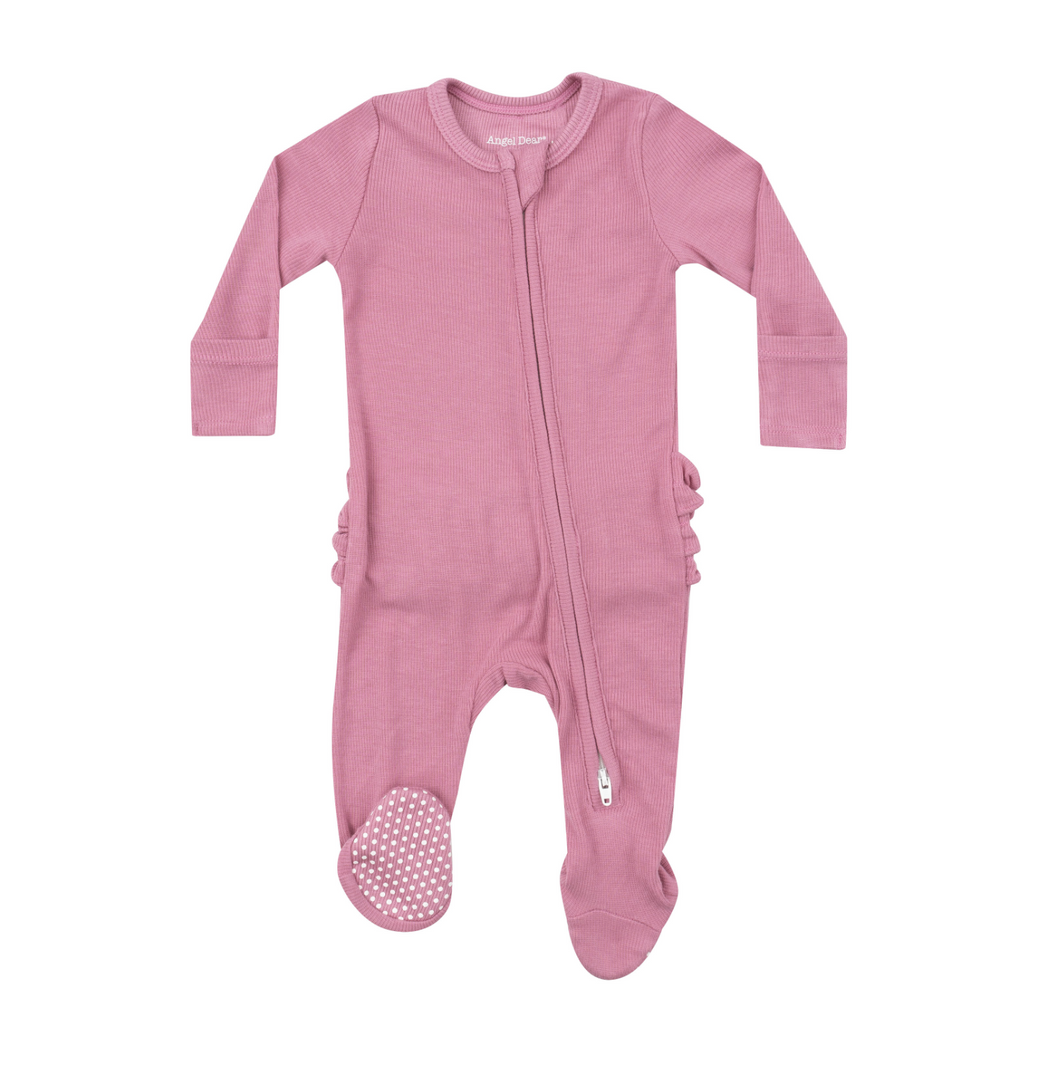 Ribbed Wild Rose Ruffle 2-Way Zip Footie