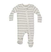 Load image into Gallery viewer, Ribbed Stripe Desert Sage 2-Way Zip Footie
