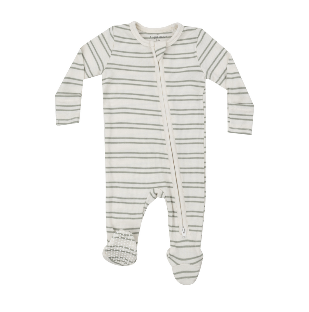 Ribbed Stripe Desert Sage 2-Way Zip Footie