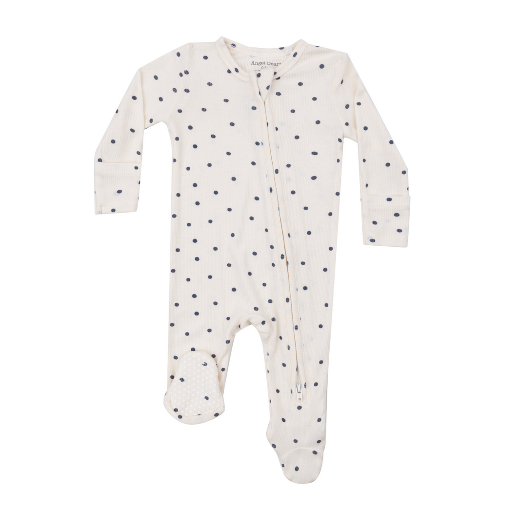 Ribbed Navy Mini Dot 2-Way Zip Footie