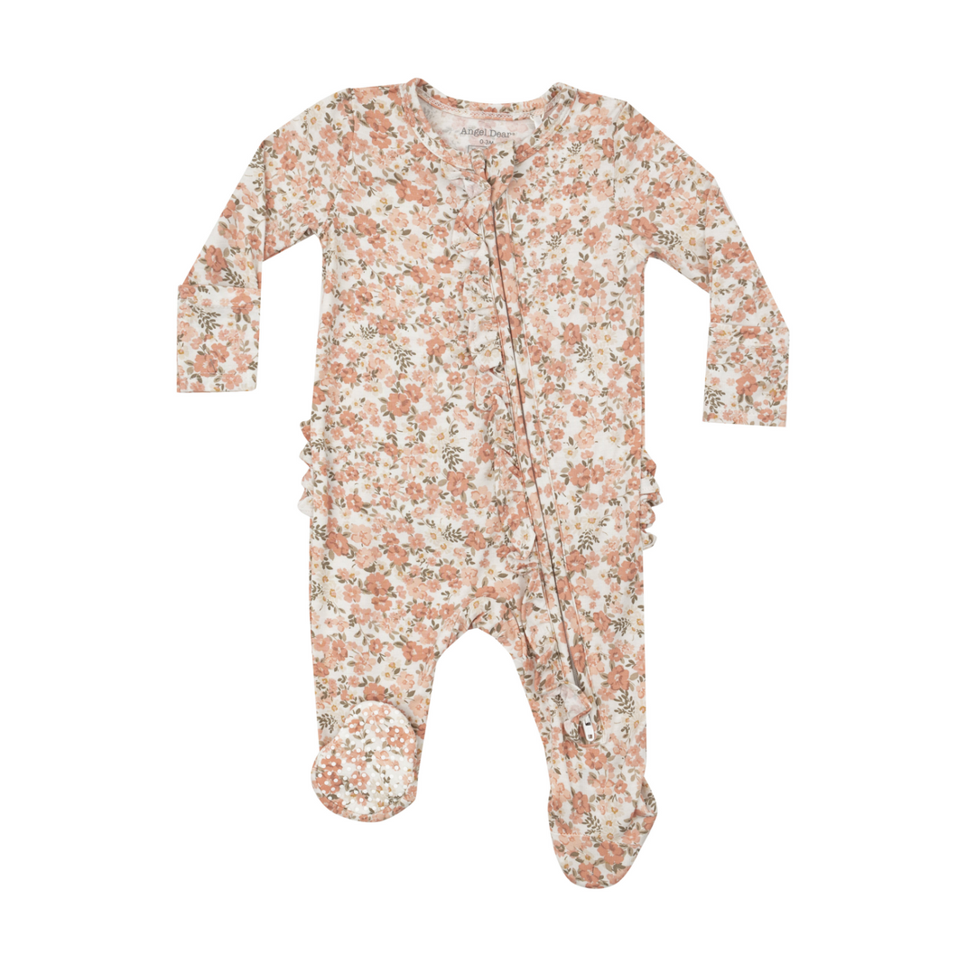 Sweet Rose Calico Ruffle 2-Way Zip Footie