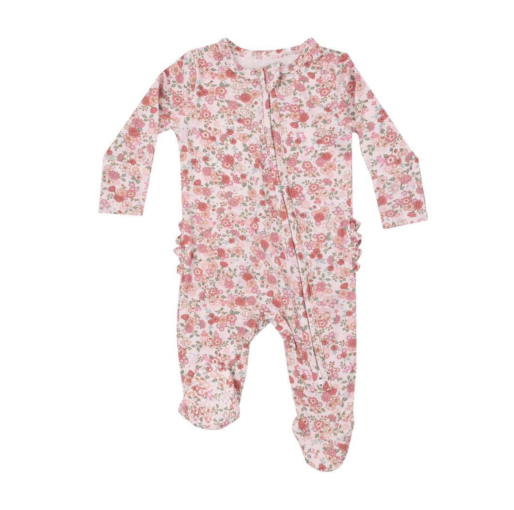 Pretty Calico Ruffle 2-Way Zip Footie