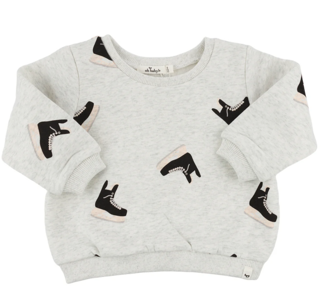 Heather Grey Hockey Skate Boxy Crewneck