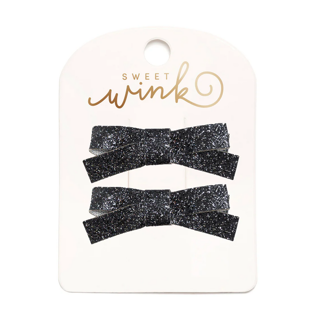 Black Glitter Bow Clip 2pk