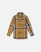 Load image into Gallery viewer, Gold/Grey Plaid Flannel Button Up
