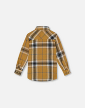 Load image into Gallery viewer, Gold/Grey Plaid Flannel Button Up
