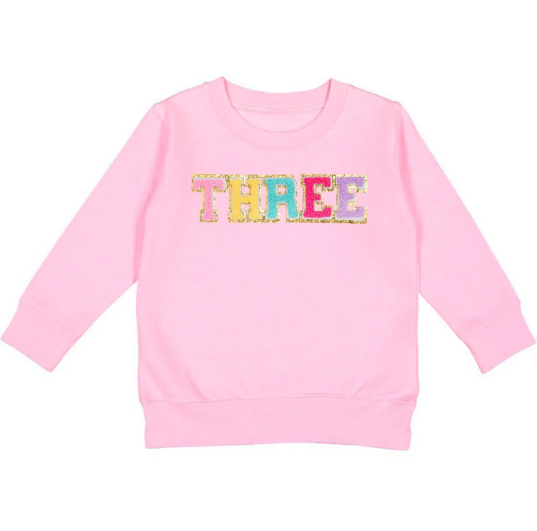 Pink Patch Birthday Sweatshirt - THREE