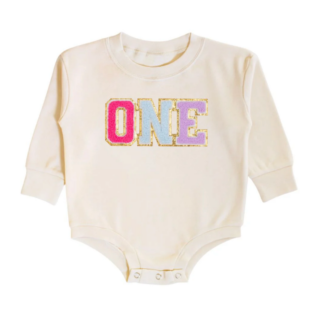 Natural Patch Birthday Bubble Romper - ONE