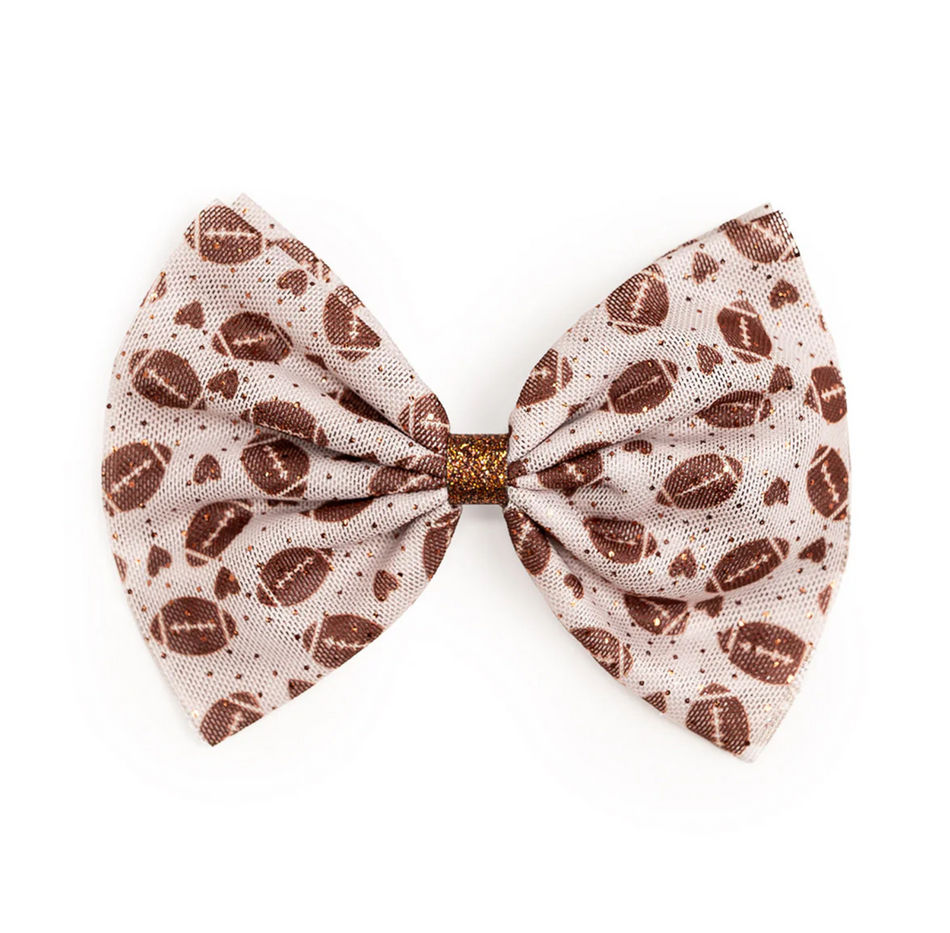 Football Love Tulle Bow Clip